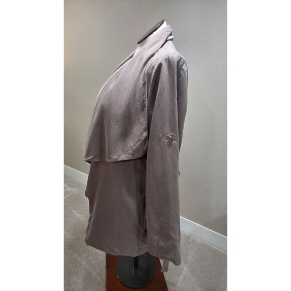 Draped Shawl Collar Taupe Open-Front Long Sleeve Jacket - Picture 5 of 12